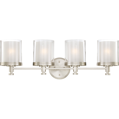 Nuvo Lighting 60/4644  Decker - 4 Light Vanity Fixture with Clear & Frosted Glass in Brushed Nickel Finish